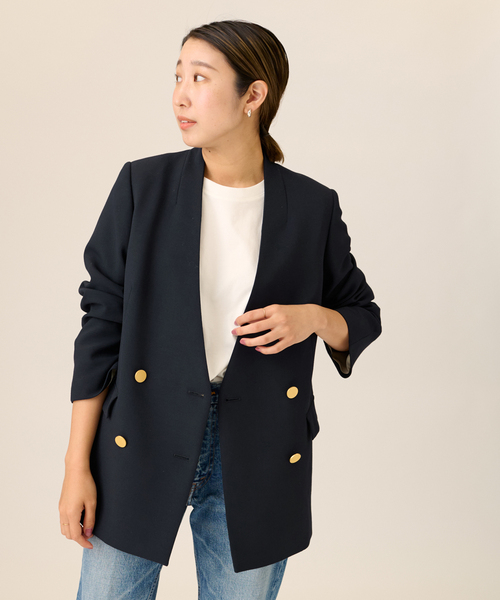 journal standard L'essage(ジャーナルスタンダードレサージュ)の「《追加》ヴィスポリノーカラーキンボタンジャケット(ノーカラージャケット・レディース・ネイビー・FREE)」の8枚目の写真