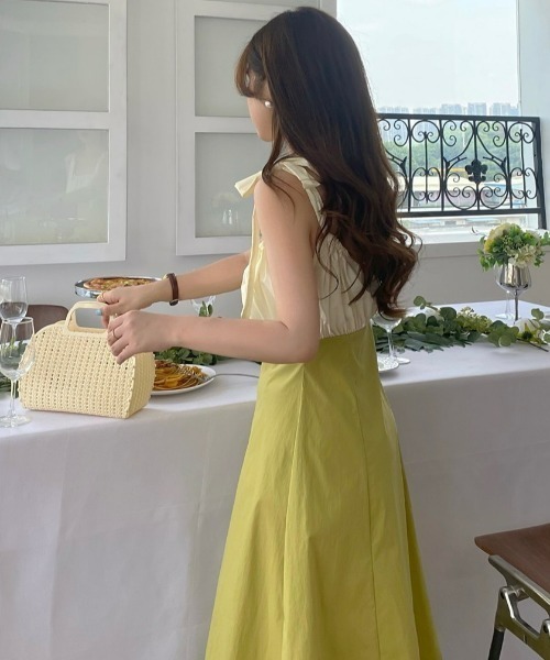 立川限定　新品　リネンショルジャンパーワンピース　イエロー Shinzone｜ラップデザイン オリエンタル フラワー ドレス