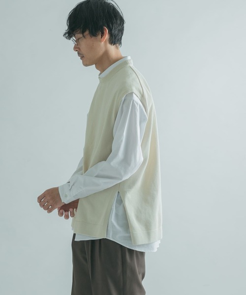 FORK&SPOON（フォークアンドスプーン）の「FORK&SPOON　コットンニットベスト（ベスト・メンズ・アイボリー/ダークブラウン・4/5）」の4枚目の写真