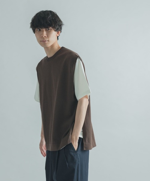 FORK&SPOON（フォークアンドスプーン）の「FORK&SPOON　コットンニットベスト（ベスト・メンズ・アイボリー/ダークブラウン・4/5）」の13枚目の写真