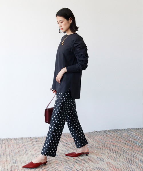 ELFRANK(エルフランク)の「ドットジャガードセンタープレステーパードパンツ【洗える】(その他パンツ・レディース・ブラック/ネイビー/グレー・FREE)」の7枚目の写真