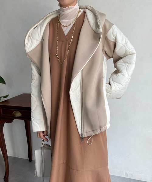 DouDou（ドゥドゥ）の「【WEB限定】キルティング切替ダンボールブルゾン（ブルゾン・レディース・ブラック/ベージュ/カーキ・FREE）」の3枚目の写真