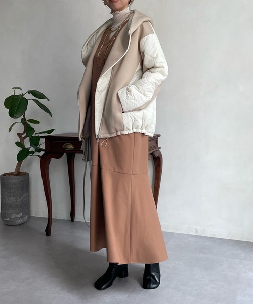 DouDou（ドゥドゥ）の「【WEB限定】キルティング切替ダンボールブルゾン（ブルゾン・レディース・ブラック/ベージュ/カーキ・FREE）」の5枚目の写真