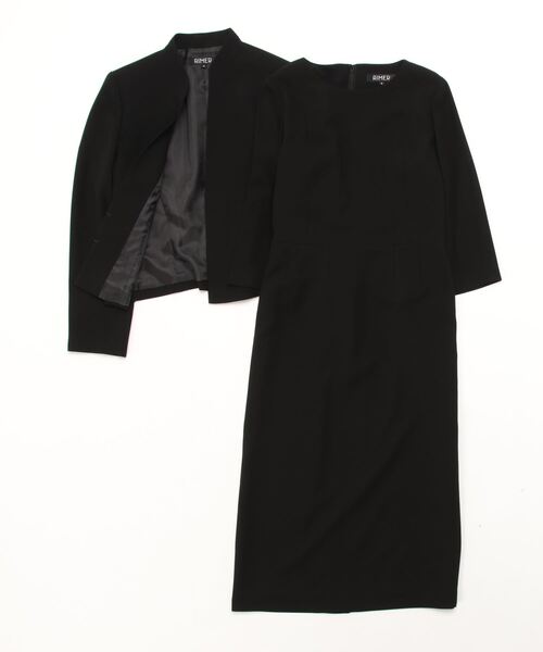 喪服】スタンドネックジャケット・ウエストゴムワンピース ブラック