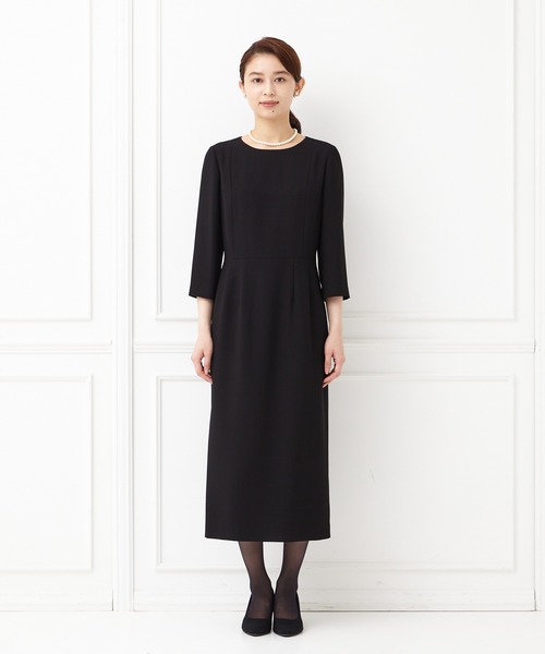 【喪服礼服】スタンドネックジャケット ウエストゴムワンピース ブラックフォーマル AIMER（エメ） セットアップ 「喪服・礼服」スタンドネックジャケット