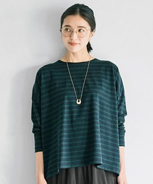 avecmoi | 【佐藤かなさんプロデュース】 アヴェクモワ　ロングスリーブボーダーＴシャツ〈紺×緑〉(Tシャツ/カットソー)