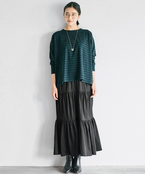 avecmoi（アヴェクモワ）の「【佐藤かなさんプロデュース】 アヴェクモワ　ロングスリーブボーダーＴシャツ〈紺×緑〉（Tシャツ/カットソー・レディース・グリーン系その他・1/2）」の7枚目の写真