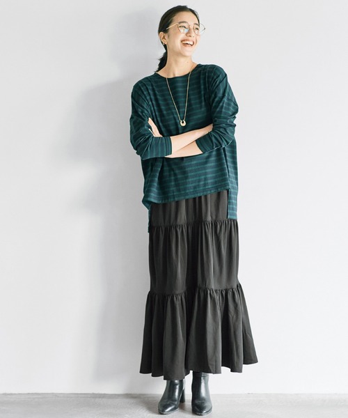 avecmoi（アヴェクモワ）の「【佐藤かなさんプロデュース】 アヴェクモワ　ロングスリーブボーダーＴシャツ〈紺×緑〉（Tシャツ/カットソー・レディース・グリーン系その他・1/2）」の3枚目の写真