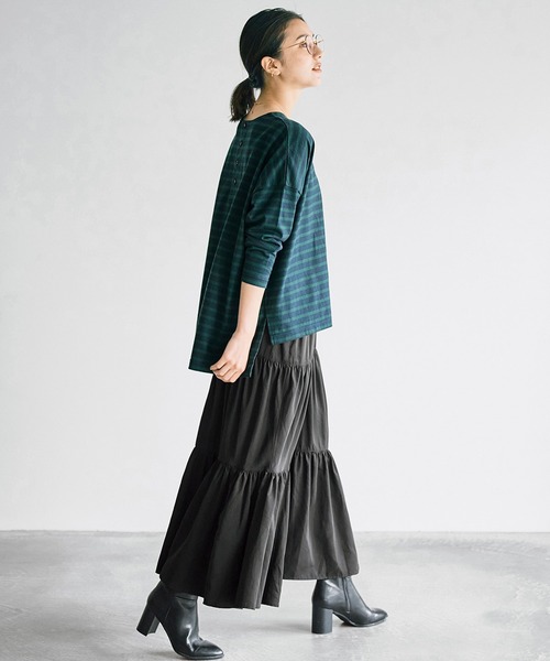 avecmoi（アヴェクモワ）の「【佐藤かなさんプロデュース】 アヴェクモワ　ロングスリーブボーダーＴシャツ〈紺×緑〉（Tシャツ/カットソー・レディース・グリーン系その他・1/2）」の8枚目の写真