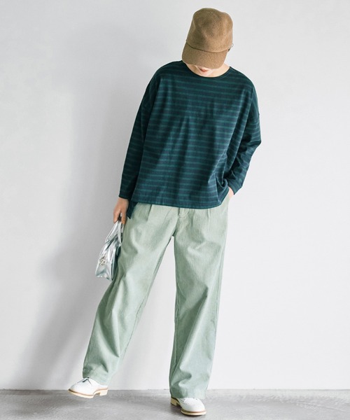 avecmoi（アヴェクモワ）の「【佐藤かなさんプロデュース】 アヴェクモワ　ロングスリーブボーダーＴシャツ〈紺×緑〉（Tシャツ/カットソー・レディース・グリーン系その他・1/2）」の5枚目の写真