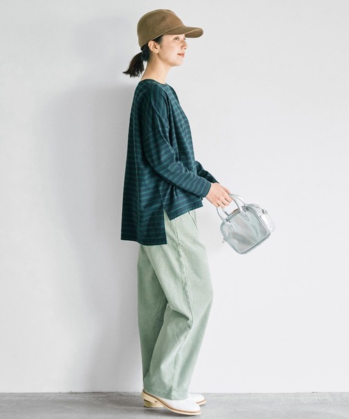 avecmoi（アヴェクモワ）の「【佐藤かなさんプロデュース】 アヴェクモワ　ロングスリーブボーダーＴシャツ〈紺×緑〉（Tシャツ/カットソー・レディース・グリーン系その他・1/2）」の4枚目の写真