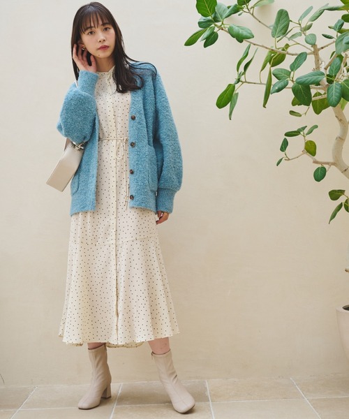 FREE'S MART（フリーズマート）の「【Sシリーズ対応】バンドカラードットガウンワンピース（ワンピース・レディース・ブラック系その他/ホワイト系その他・MEDIUM/X-SMALL/SMALL）」の3枚目の写真