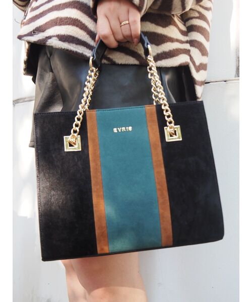 EVRIS（エヴリス）の「バイカラーブロッキングショルダーバッグ（ショルダーバッグ・レディース・ブラック/ベージュ/パープル・FREE）」の2枚目の写真