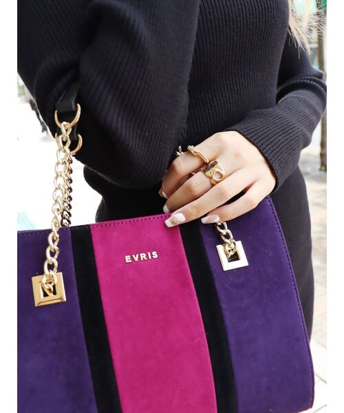 EVRIS（エヴリス）の「バイカラーブロッキングショルダーバッグ（ショルダーバッグ・レディース・ブラック/ベージュ/パープル・FREE）」の9枚目の写真
