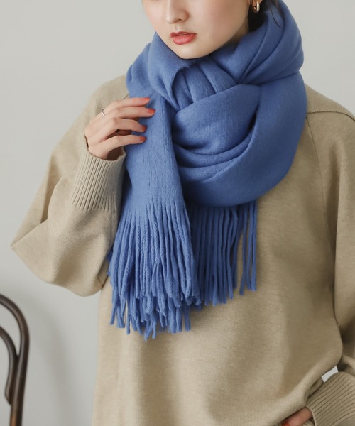 SENSE OF PLACE by URBAN RESEARCH（センスオブプレイスバイアーバンリサーチ）の「ニットフリンジストール（ストール/ショール・レディース・ブルー/ブラック/アイボリー/イエロー・ONE）」の3枚目の写真