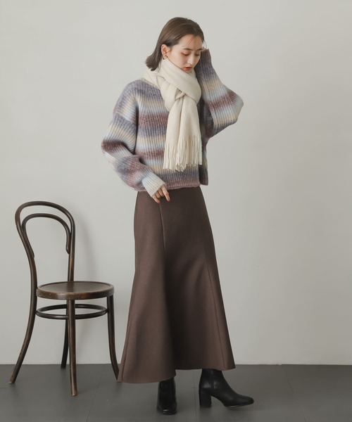 SENSE OF PLACE by URBAN RESEARCH（センスオブプレイスバイアーバンリサーチ）の「ニットフリンジストール（ストール/ショール・レディース・ブルー/ブラック/アイボリー/イエロー・ONE）」の14枚目の写真