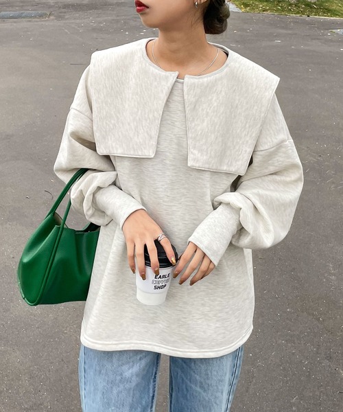 Chillfar(チルファー)の「2wayビッグカラースウェット(スウェット・レディース・オートミール/チャコール/ブラウン/ホワイト/ブラック/杢グレー・FREE)」の6枚目の写真