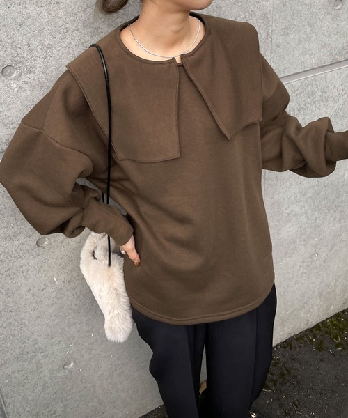 Chillfar(チルファー)の「2wayビッグカラースウェット(スウェット・レディース・オートミール/チャコール/ブラウン/ホワイト/ブラック/杢グレー・FREE)」の5枚目の写真