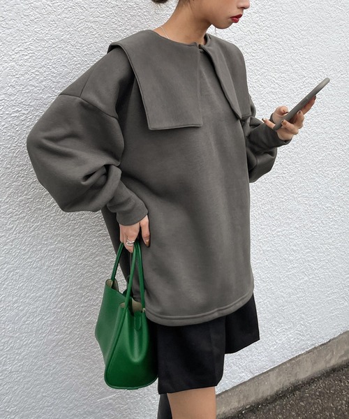 Chillfar(チルファー)の「2wayビッグカラースウェット(スウェット・レディース・オートミール/チャコール/ブラウン/ホワイト/ブラック/杢グレー・FREE)」の4枚目の写真
