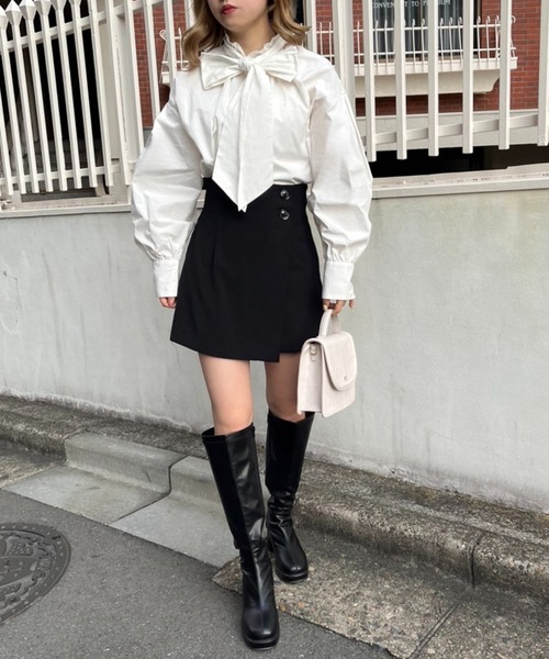 one after another NICE CLAUP(ワンアフターアナザーナイスクラップ)の「【取り外し可能】ビッグリボンチュニックブラウス(シャツ/ブラウス・レディース・ピンク/ブラック/オフホワイト・FREE)」の8枚目の写真