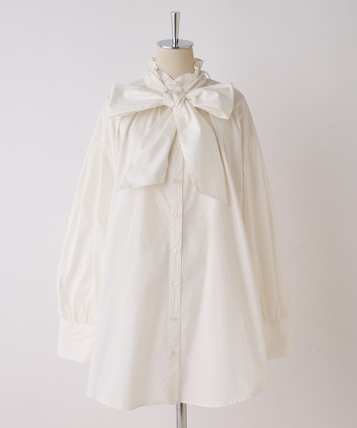 one after another NICE CLAUP(ワンアフターアナザーナイスクラップ)の「【取り外し可能】ビッグリボンチュニックブラウス(シャツ/ブラウス・レディース・ピンク/ブラック/オフホワイト・FREE)」の6枚目の写真