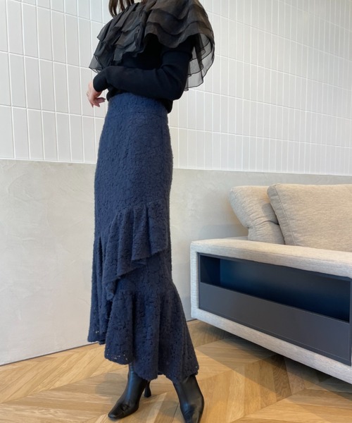 EIMY ISTOIRE（エイミーイストワール）の「モールレースマーメイドスカート（スカート・レディース・ブラック/ピンクベージュ/ホワイト/ネイビー・S/M/XS）」の14枚目の写真