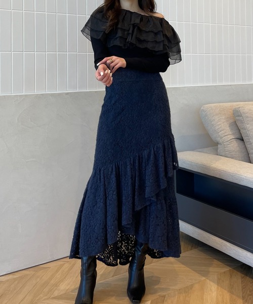 EIMY ISTOIRE（エイミーイストワール）の「モールレースマーメイドスカート（スカート・レディース・ブラック/ピンクベージュ/ホワイト/ネイビー・S/M/XS）」の11枚目の写真