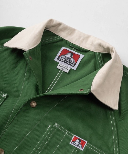 BEN DAVIS（ベンデイビス）の「【BEN DAVIS/ベンデイビス】 ワンポイントロゴ クラシック カバーオール/ カツラギ素材 ステッチ入り ワークジャケット/ COVERALL（カバーオール・メンズ・ダークブルー/ホワイト/グリーン/ブラック・M/L/XL）」の10枚目の写真
