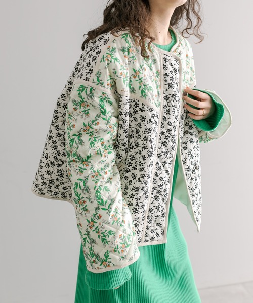Drawer 花柄 長袖ジャケット 緑　薄手 Drawer 花柄 長袖ジャケット 緑 薄手