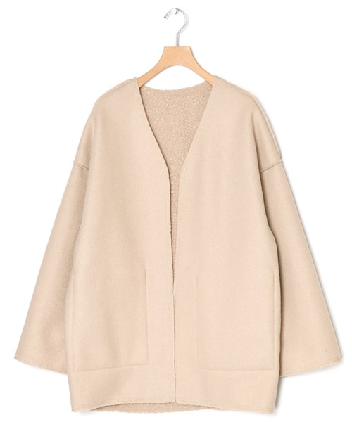 w closet（ダブルクローゼット）の「【2WAY】リバーシブルボア起毛Vネックジャケット（ノーカラージャケット・レディース・グレイッシュベージュ/サックスブルー/ブラック/カーキ・FREE）」の8枚目の写真