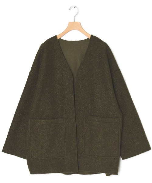 w closet（ダブルクローゼット）の「【2WAY】リバーシブルボア起毛Vネックジャケット（ノーカラージャケット・レディース・グレイッシュベージュ/サックスブルー/ブラック/カーキ・FREE）」の20枚目の写真