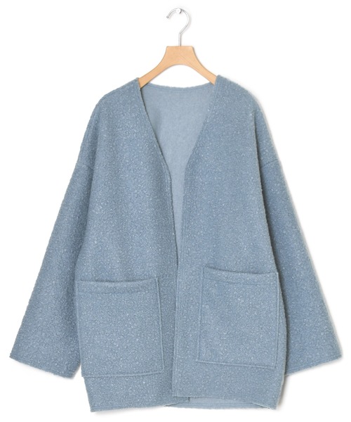 w closet（ダブルクローゼット）の「【2WAY】リバーシブルボア起毛Vネックジャケット（ノーカラージャケット・レディース・グレイッシュベージュ/サックスブルー/ブラック/カーキ・FREE）」の21枚目の写真