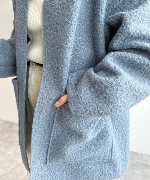 w closet（ダブルクローゼット）の「【2WAY】リバーシブルボア起毛Vネックジャケット（ノーカラージャケット・レディース・グレイッシュベージュ/サックスブルー/ブラック/カーキ・FREE）」の17枚目の写真