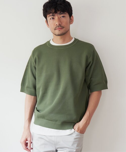 ikka(イッカ)の「【2点セット】ワッフルニット半袖インナーセット(ニット/セーター・メンズ・オリーブ/ベージュ/パープル/ネイビー・S/M/L/XL)」の7枚目の写真