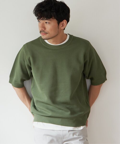 ikka(イッカ)の「【2点セット】ワッフルニット半袖インナーセット(ニット/セーター・メンズ・オリーブ/ベージュ/パープル/ネイビー・S/M/L/XL)」の8枚目の写真