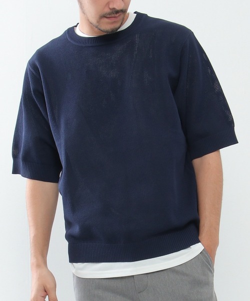 ikka(イッカ)の「【2点セット】ワッフルニット半袖インナーセット(ニット/セーター・メンズ・オリーブ/ベージュ/パープル/ネイビー・S/M/L/XL)」の3枚目の写真