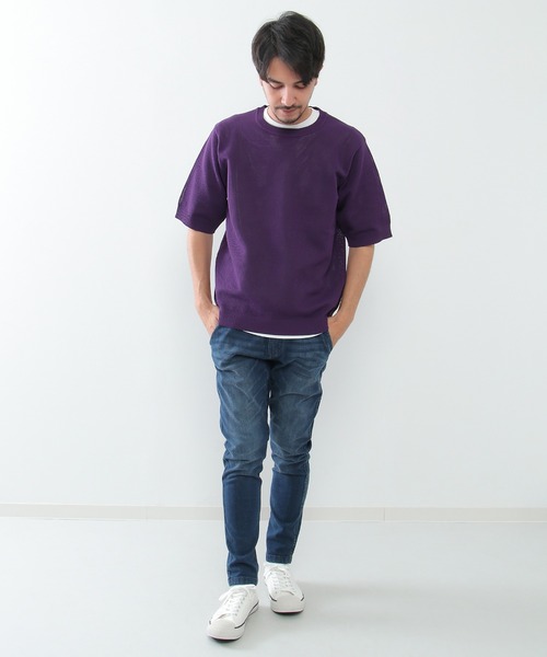 ikka(イッカ)の「【2点セット】ワッフルニット半袖インナーセット(ニット/セーター・メンズ・オリーブ/ベージュ/パープル/ネイビー・S/M/L/XL)」の5枚目の写真