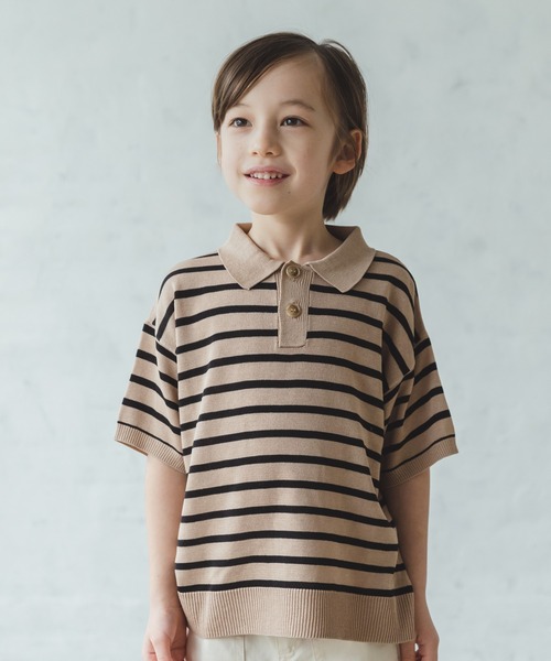 pairmanon（ペアマノン）の「ユニセックス配色襟付きサマーニットポロシャツ（ニット/セーター・キッズ・ブラック/ブラウン系その他/ラベンダー/ベージュ系その他2・S/M/L）」の3枚目の写真