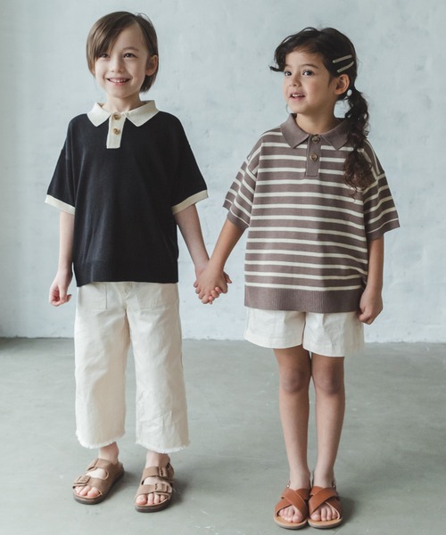 pairmanon（ペアマノン）の「ユニセックス配色襟付きサマーニットポロシャツ（ニット/セーター・キッズ・ブラック/ブラウン系その他/ラベンダー/ベージュ系その他2・S/M/L）」の6枚目の写真