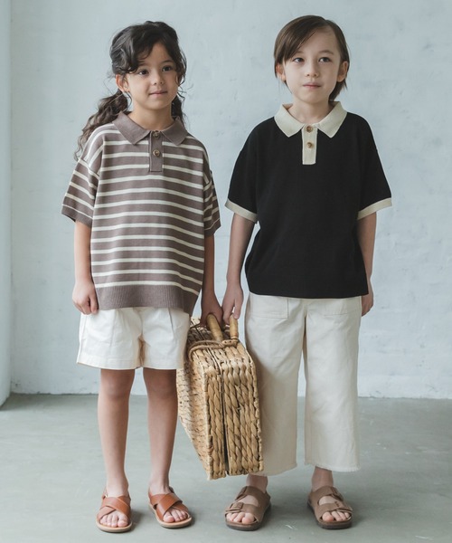 pairmanon（ペアマノン）の「ユニセックス配色襟付きサマーニットポロシャツ（ニット/セーター・キッズ・ブラック/ブラウン系その他/ラベンダー/ベージュ系その他2・S/M/L）」の8枚目の写真