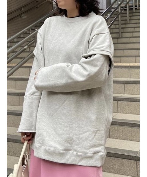 MOUSSY（マウジー）の「OPEN SLEEVE スウェット（スウェット・レディース・ライトブラック/杢グレー/オフホワイト/ライトグリーン・FREE）」の14枚目の写真