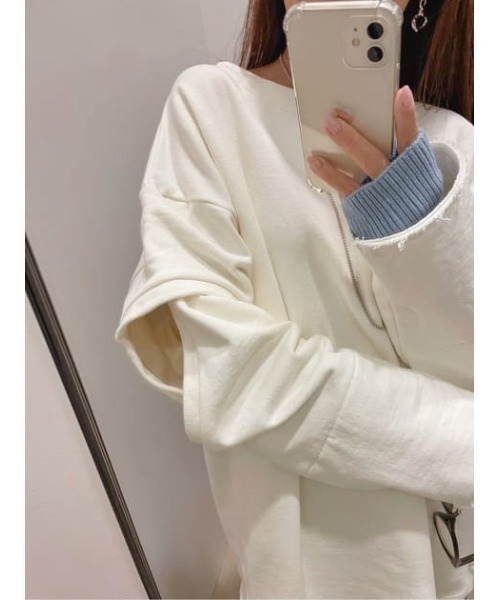MOUSSY（マウジー）の「OPEN SLEEVE スウェット（スウェット・レディース・ライトブラック/杢グレー/オフホワイト/ライトグリーン・FREE）」の18枚目の写真
