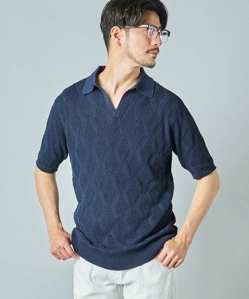 TETE HOMME（テットオム）の「ダイヤ柄ニットポロシャツ