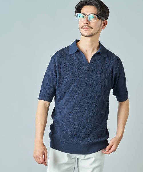 TETE HOMME（テットオム）の「ダイヤ柄ニットポロシャツ