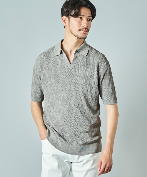 TETE HOMME（テットオム）の「ダイヤ柄ニットポロシャツ（ポロシャツ
