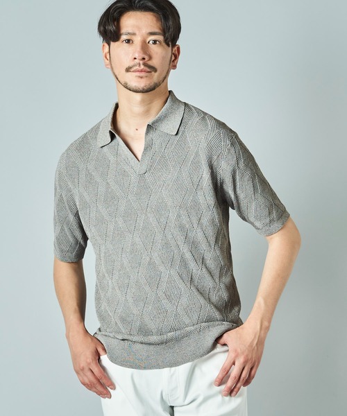 TETE HOMME（テットオム）の「ダイヤ柄ニットポロシャツ
