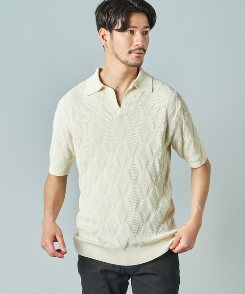 TETE HOMME（テットオム）の「ダイヤ柄ニットポロシャツ