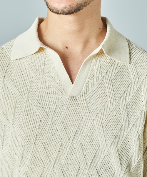 TETE HOMME（テットオム）の「ダイヤ柄ニットポロシャツ（ポロシャツ