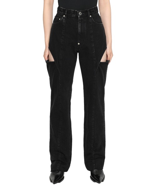 JOHN LAWRENCE SULLIVAN（ジョンローレンスサリバン）の「WASHED DENIM HOLLOWED OUT PANTS（デニムパンツ・レディース・インディゴブルー/ブラック/ホワイト・MEDIUM/SMALL/X-SMALL）」の4枚目の写真