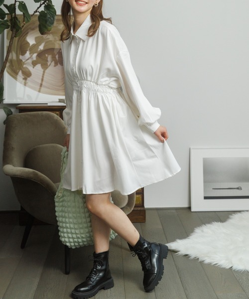 Miniministore(ミニミニストア)の「ボリュームスリーブ チュニック シャツワンピース(シャツワンピース・レディース・ブラック/ホワイト・M/L)」の5枚目の写真